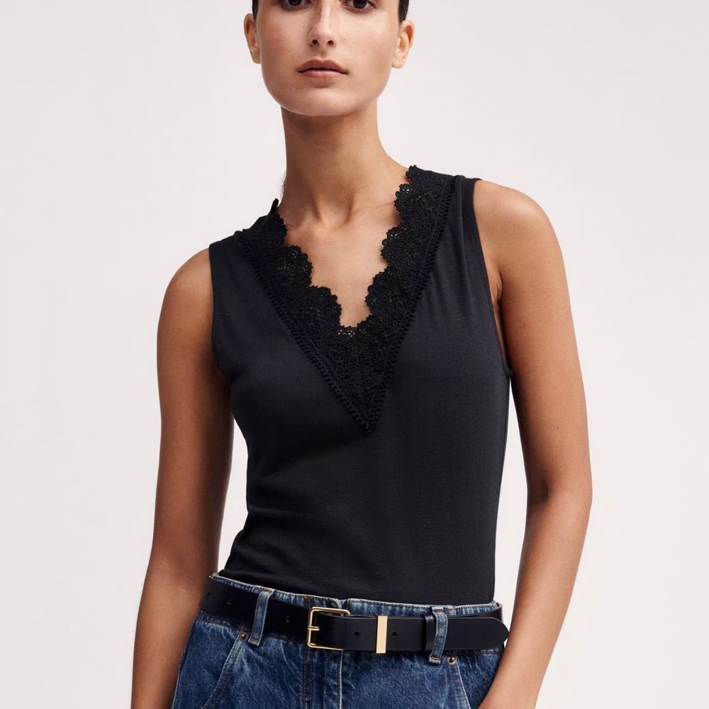 ME+EM Black Lace V-Neck Tank Top for layering